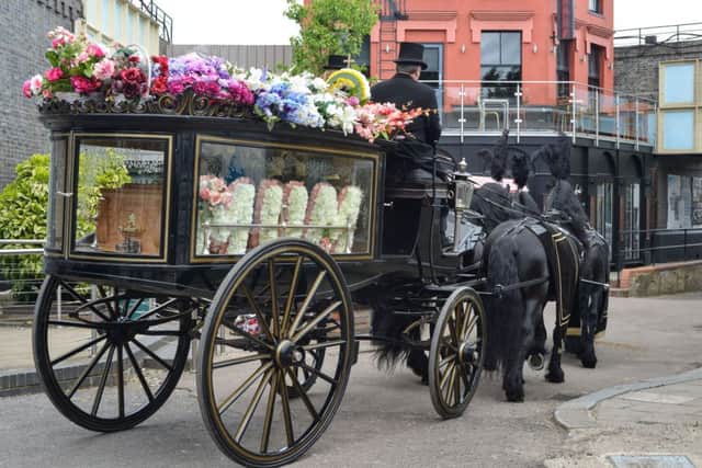 Undated BBC handout photo of Peggy Mitchell's funeral procession in Albert Square as EastEnders bosses have promised viewers "an emotional day"