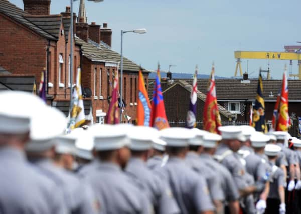 The parade winds it's way through narrow streets of the shankill road making it's way up toward the woodvale and Springfield area's then back down the traditional route of the West circular road. Picture Pacemaker press