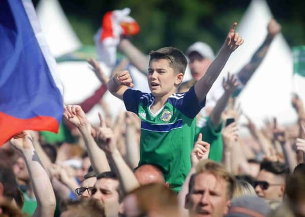 Fans at the Northern Ireland fanzone as they take on Wales in the Euro 2016 final 16 game.  Photo: Kevin Scott/Presseye
