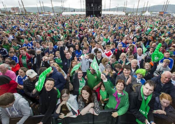 Northern Ireland fans at the Titanic Fanzone stage ahead the Northern Ireland team homecoming to Belfast from the 2016 Euro Championship in France