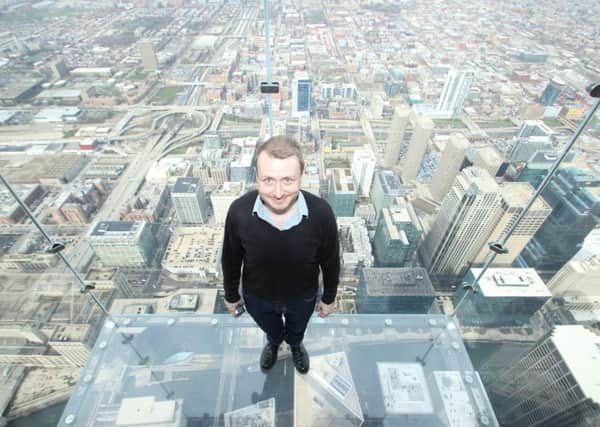 Damon on the Skydeck at Willis Tower
