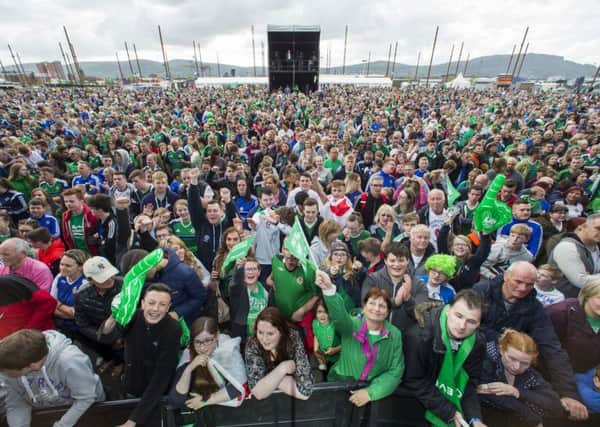 Northern Ireland fans at the Titanic Fanzone stage ahead the Northern Ireland team homecoming to Belfast from the 2016 Euro Championship in France.