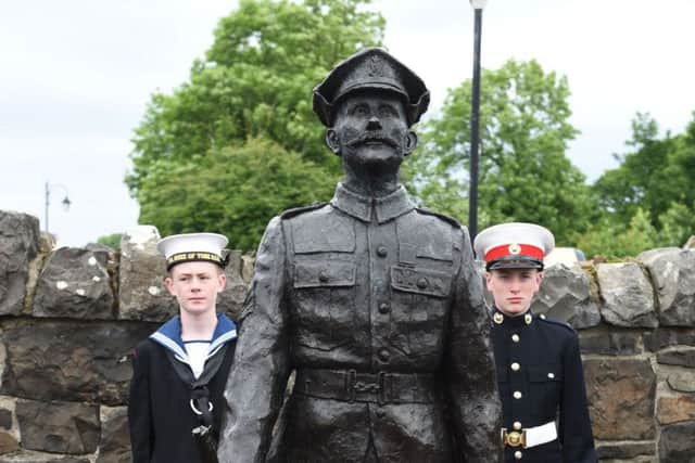 A statue of Robert Quigg, VC, which was unveiled by Queen Elizabeth II during a visit to Bushmills Village on the second day of her visit to Northern Ireland to mark her 90th birthday