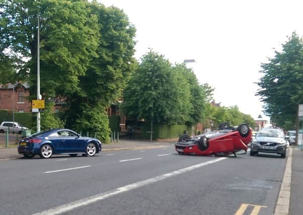 The two vehicle crash on the Lisburn Road in Belfast