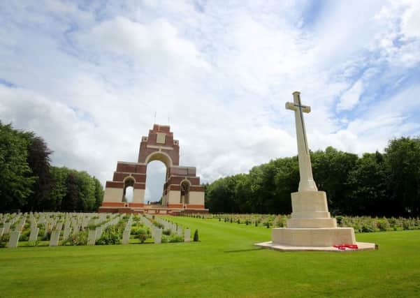 General view of the Thiepval Memorial in France which holds the names of more than 72,000 officers and men who died in the Somme before 20 March 1918