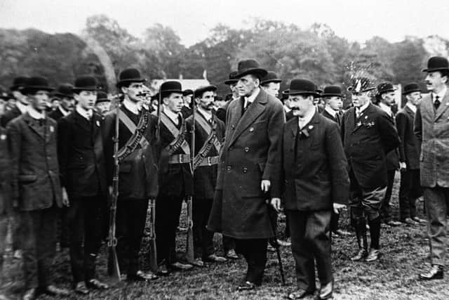 Sir Edward Carson, pictured inspecting UVF troops at Balmoral in 1912. Crozier's decision to join the UVF ultimately led him to the battlefields of the Somme.