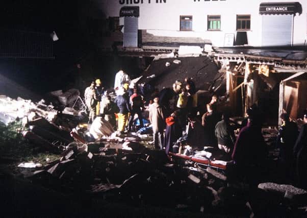 The aftermath of the INLA's Droppin' Well pub bombing in Ballykelly, 1982