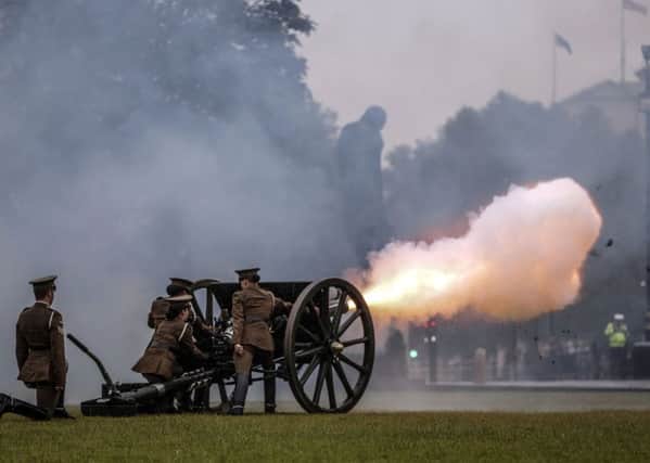 The King's Troop Royal Horse Artillery fire First World War guns in Parliament Square, London on Friday July 1, 2016