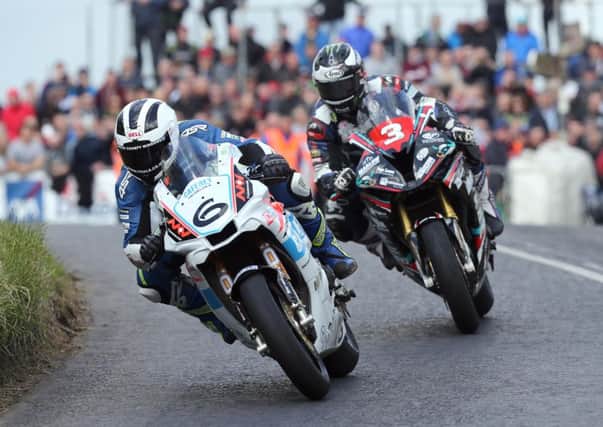 William Dunlop (MMB Yamaha) leads his brother and Open race winner Michael (MD Racing BMW) at the Skerries 100.