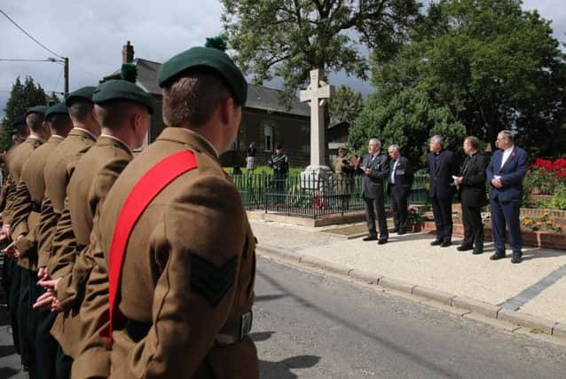 A short memorial ceremony was held in the village of Guillemont, France, at a stone Celtic cross commemorating the 16th Irish Division which fought a century ago in the battle of the Somme