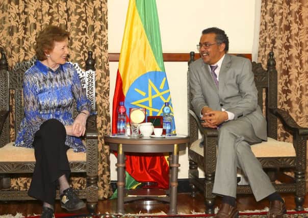 UN special envoy for El Nino and climate change Mary Robinson meeting Ethiopian Foreign Minister Tedros A Ghebreyesus during her visit to Addis Ababa, Ethiopia