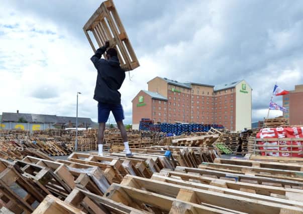 Peparations are well under way at the Sandy Row bonfire near  Belfast city centre