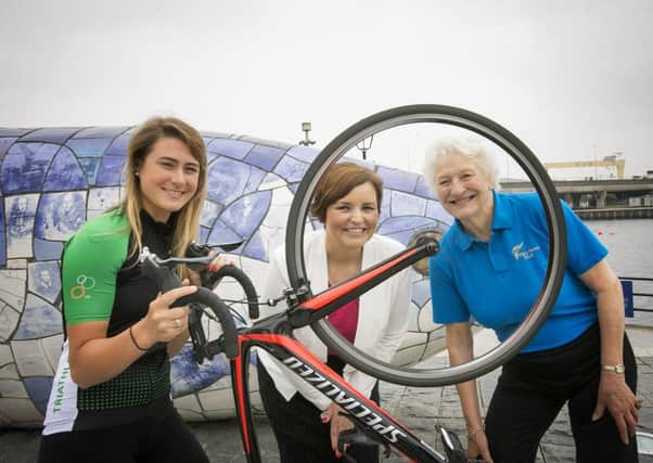 Helping to launch Belfast Alive at Belfast Harbour, were from left,  Commonwealth Games Triathlete Emma Sharkey, Dame Mary Peters from Mary Peters Trust and Sports journalist  Denise Watson.