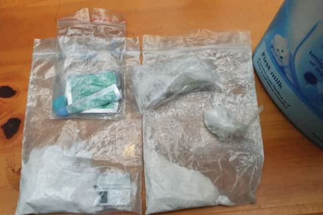 Clear plastic bags containing ketamine, cocaine and amphetamine.