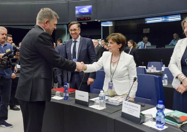 DUP MEP Diane Dodds pictured with the Slovakian Prime Minister as his country takes over at the helm of the EU Council of Ministers