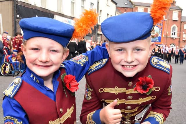 Little Leaders...Jamie Archer (5), left, and Taylor Trimble (10) who are both members of Portadown True Blues