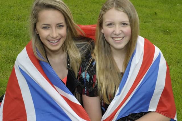 Twelfth Demonstration in Dromore Co Down : Chloe Hodgen and Rebecca Mawwell flying the colours Â©Paul Byrne Photography