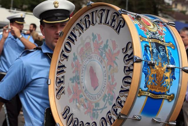 The bass drummer with Newtownbutler Border Defenders keeps a steady tempo
