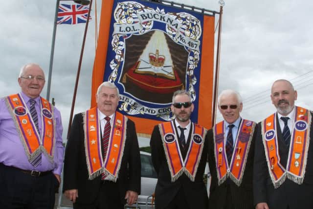 Members of Buckna LOL 487 with their banner prior to the parade