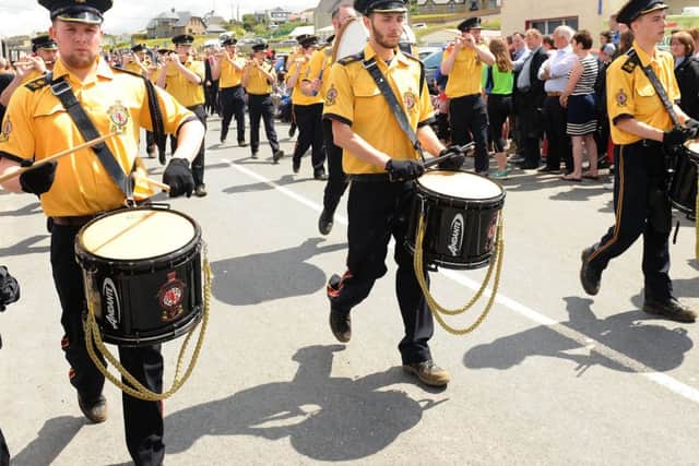 Magheraveely Flute Band, South Fermanagh adding a splash of colour to the Rossnowlagh Twelfth parade.
