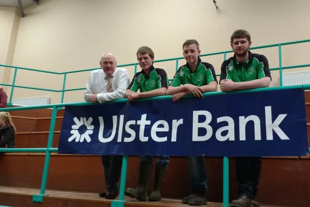 YFCU members from Co Antrim with Ulster Banks agri lending manager, Michael Stewart at the 2016 beef and sheep stock judging heats