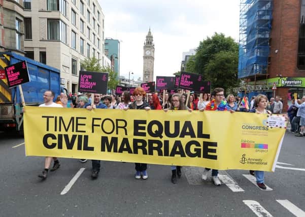 An Amnesty International-backed pro-gay marriage march in Belfast. 

Picture by Kelvin Boyes / Press Eye