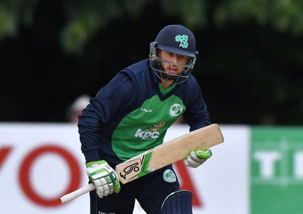 Mandatory Credit: Rowland White PressEye
Cricket: ODI Series Match 2
Teams: Ireland (green) v Afghanistan (blue)
Venue: Stormont, Belfast
Date: 12th July 2016
Caption: John Anderson, Ireland