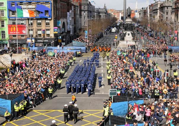 Large crowds on O'Connell Street in Dublin for the centenary of the 1916 Easter Rising. Photo: Defence Forces/PA Wire