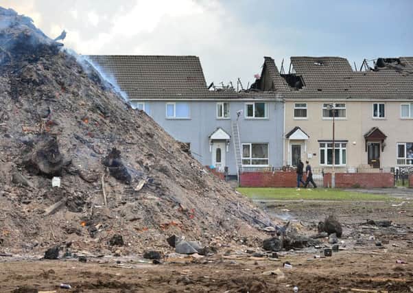 Belfast terraced houses gutted in fire, pictured on the Twelfth, 2016.