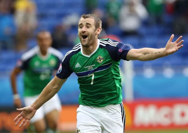 Northern Ireland's Niall McGinn celebrates scoring against Ukraine