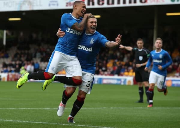 Rangers' James Tavernier celebrates scoring against Motherwell