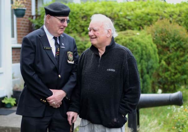 File photo dated 8/7/2015 of Irish naval veterans Pat O Mathuna (right) and William Mynes who fought a fire saving 80 lives on the Le Cliona in 1962 in Dublin are finally to be honoured