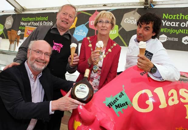 Pictured at the launch are Robin Young, St Brendans  Irish Cream, Will Taylor, Glastry Farm Ice Cream, Hilary McClintock, Mayor of Derry and French celebrity chef Jean Christophe-Novelli.