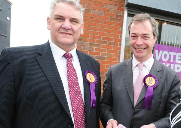 Henry Reilly of TUV with Nigel Farage when Mr Reilly was in Ukip. 
Picture: Arthur Allison/Pacemaker Press Belfast
