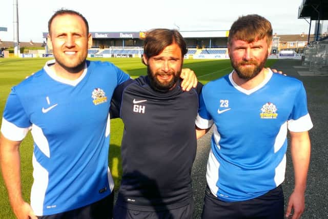 Gary Hamilton with new signings Guy Bates and Paddy McCourt.