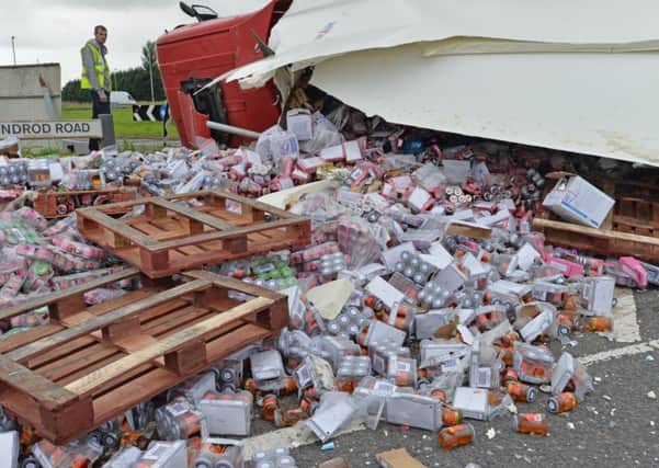 The scene of the lorry shedding its load at Nutts Corner in Co Antrim.
 Pic Pacemaker