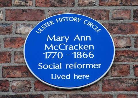 Mary Ann McCrackens former home in Belfast is marked with a blue plaque
