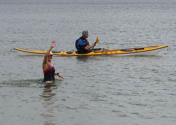 Heather Clatworthy as she began her 13 mile swim from Stroove in Co Donegal to Portstewart in Northern Ireland