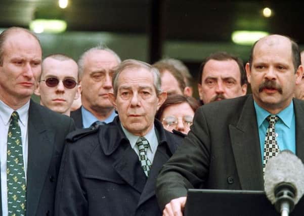 The then PUP leader David Ervine (right) pictured in 1998 iwth Hugh Smyth (centre) and Billy Hutchison (left) at Stormont Photo: Brian Little/PA Wire