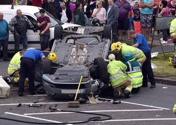 Emergency services at the scene of the crash in Portadown