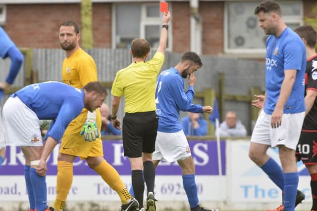 Glenavon's Mark Patton gets a straight red card for denying Gavin Whyte a goal scoring opportunity