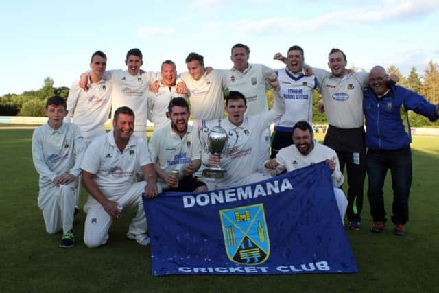 Donemana celebrate clinching their fifth Bank of Ireland North West Senior Cup. Picture by Barry Chambers
