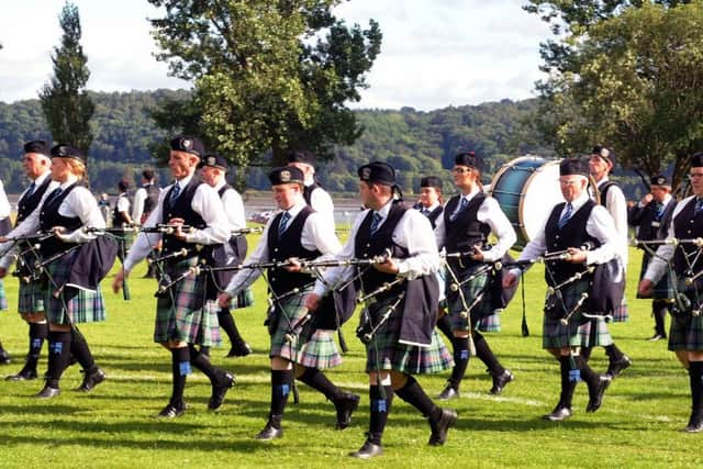 Colmcille Pipe Band during the march past at the Scottish Championships at Dumbarton