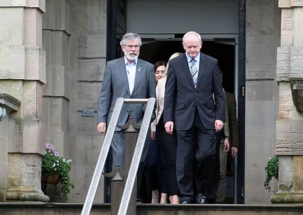 Sinn Fein leaders Gerry Adams and Martin McGuinness pictured at Stormont in June. Picture: Freddie Parkinson/Press Eye