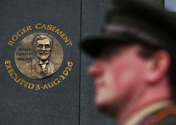 The plaque dedicated to Roger Casement was unveiled during a ceremony at  Glasnevin cemetery in Dublin