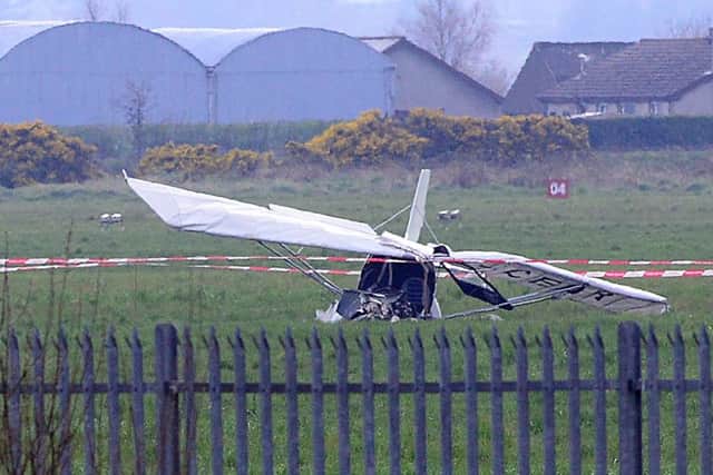 The wreckage of Stephen McKnight's light aircraft after the crash in Newtownards in April last year
