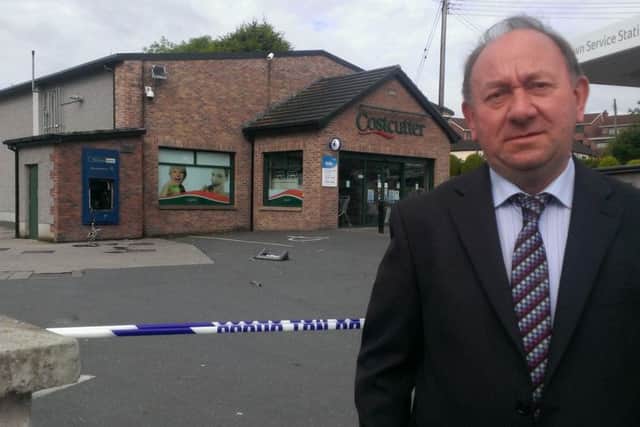 William Irwin, the DUP MLA, pictured after the blast in Hamiltonsbawn