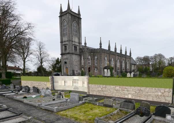A computer generated image of how the new security force memorial wall at St Mark's Church in Armagh city will look once completed.