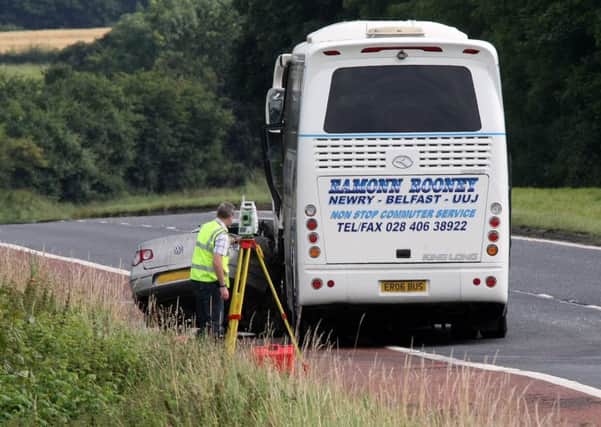 Muriel Wing's car is shown after colliding with a coach on the A1 dual carriageway near Hillsborough. Pic by Freddie Parkinson/Press Eye Â©