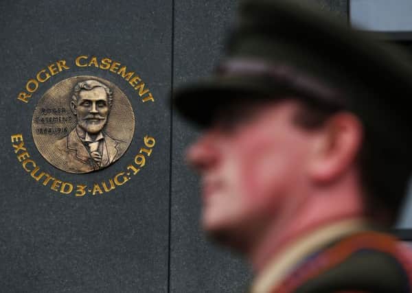 A plaque dedicated to Roger Casement which was unveiled during a ceremony on Wednesday at  Glasnevin cemetery in Dublin, to commemorate the centenary of his execution